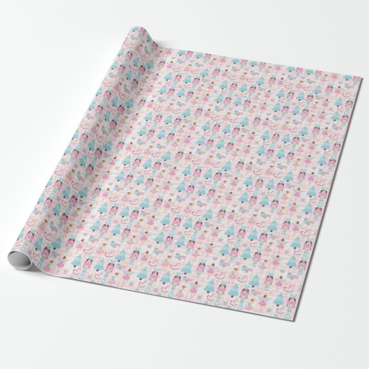 Niedlich Gingham Pink Christmas Nutcracker Geschenkpapier (Ungerollt)