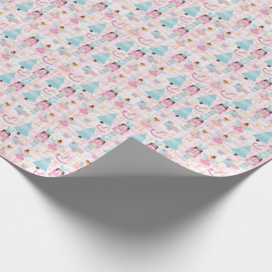 Niedlich Gingham Pink Christmas Nutcracker Geschenkpapier (Ecke)