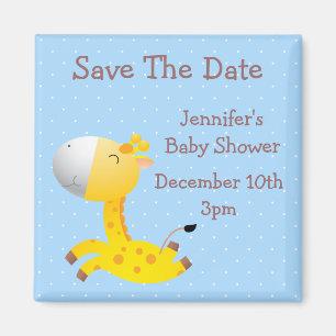 Niedlich Giraffe Blue Save the Date Baby Dusche Magnet