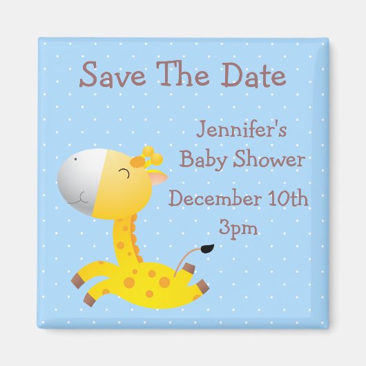 Niedlich Giraffe Blue Save the Date Baby Dusche Magnet (Vorne)
