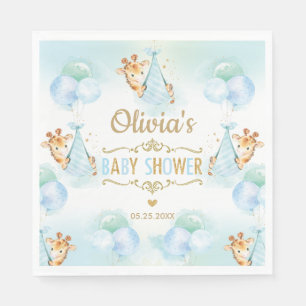 Niedlich Giraffe Boy Baby Dusche Blue Paper Napkin Serviette