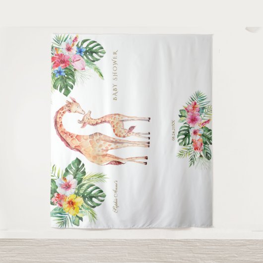 Niedlich Giraffe Floral Baby Shower Foto Stand Pro Wandteppich (Vorderseite)