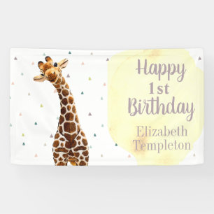 Niedlich Giraffe Safari Wild Yellow Birthday Banne Banner