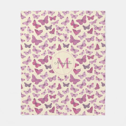 Niedlich Giralrosa Schmetterlingsmuster Fleecedecke (Vorderseite)