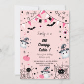 Niedlich Girl 1. Geburtstag Halloween-Party Rosa Einladung (Vorderseite)