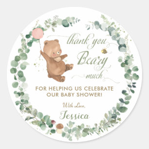 Niedlich Girl Baby Bear Bee Greenery Vielen Dank f Runder Aufkleber
