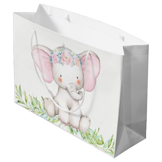 Niedlich Girl Baby Elephant Babydusche Große Geschenktüte (Rückseite Schrägansicht)