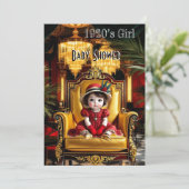 Niedlich Girl Baby Shower 1920er Jahre Red Art Dek Einladung (Stehend Vorderseite)
