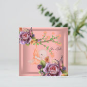 Niedlich Girl Baby Shower Girl Coral Peach Einladung (Stehend Vorderseite)