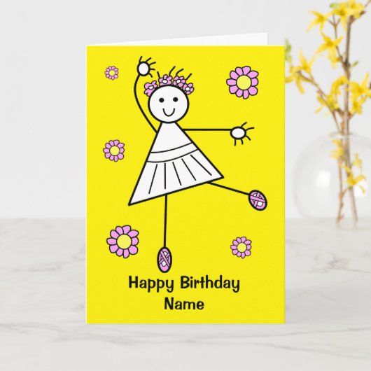 Niedlich Girl Ballet Tänzerin Geburtstag Karte (Gelbe Blume)