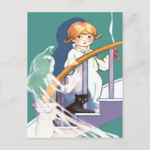 Niedlich Girl Black Cat Ghost Ghoul Postkarte