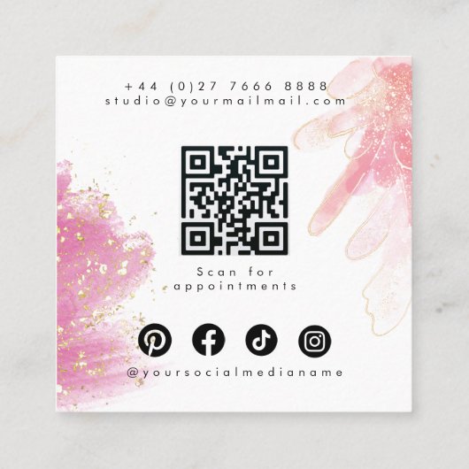 Niedlich Girl Blush Pink Funkelnd Glitzer Makeup Q Quadratische Visitenkarte (Rückseite)