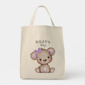 Niedlich Girl Brown Lila Bear Mit Monogramm Baby Tragetasche (Rückseite)