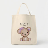 Niedlich Girl Brown Lila Bear Mit Monogramm Baby Tragetasche (Vorne)