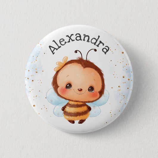 Niedlich Girl Bumblebee Kinder Button (Vorderseite)