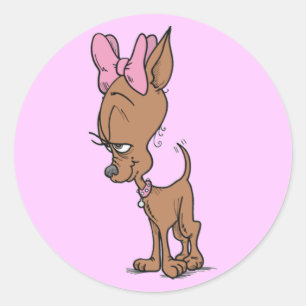 Niedlich Girl Chihuahua Cartoon Runder Aufkleber