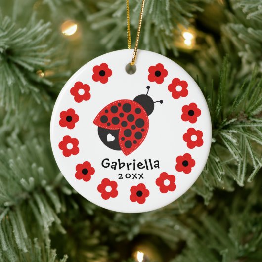 Niedlich Girl Christmas Ladybug Keramik Ornament (Baum)