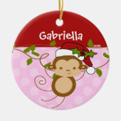 Niedlich Girl Christmas Ornament Monkey Pink Rot (Vorne)