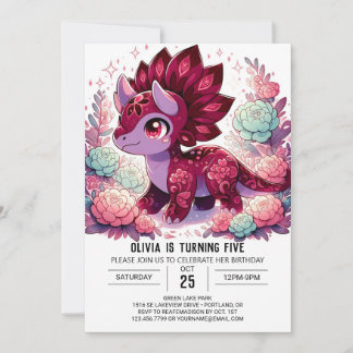 Niedlich Girl Dinosaur Digital Geburtstag Einladung