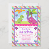 Niedlich Girl Dinosaur Friends Kindergeburtstag Einladung (Vorderseite)