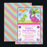 Niedlich Girl Dinosaur Friends Kindergeburtstag Einladung<br><div class="desc">Niedliche Girl-Dinosaurier-Freunde gestalten sich mit tropischen Bäumen und Sonnenschein,  mit Blume und Schmetterlingen auf einem lila,  rosa,  gelben und blauen Hintergrund</div>