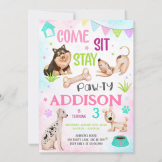 Niedlich Girl Dog Birthday Pawty Einladung