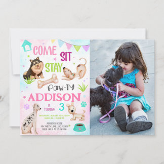Niedlich Girl Dog Birthday Pawty Foto Einladung