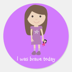 Niedlich Girl & Doll ich war tapfer heute Lilac St Runder Aufkleber