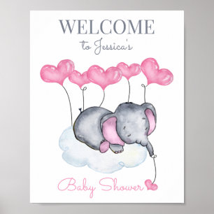 Niedlich Girl Elephant Babydusche Begrüßungszeiche Poster