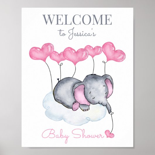 Niedlich Girl Elephant Babydusche Begrüßungszeiche Poster (Vorne)