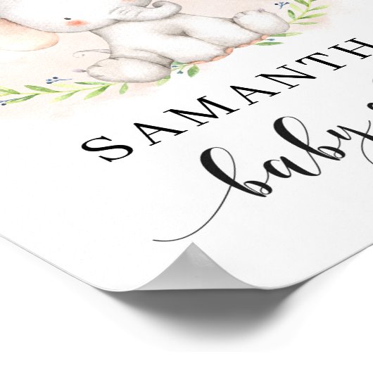 Niedlich Girl Elephant Babydusche Begrüßungszeiche Poster (Ecke)