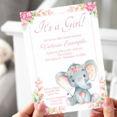 Niedlich Girl Elephant Babydusche Einladung