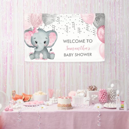 Niedlich Girl Elephant Balloons Babydusche Banner (Party)