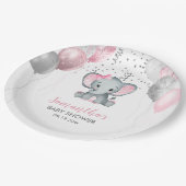 Niedlich Girl Elephant Pink Balloons Babydusche Pappteller (Schrägansicht)