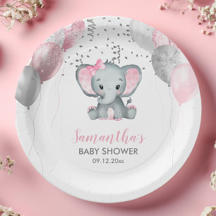Niedlich Girl Elephant Pink Balloons Babydusche Pappteller