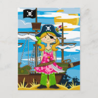Niedlich Girl Eyepatch Pirate Postcard