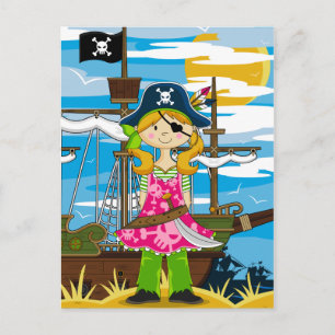 Niedlich Girl Eyepatch Pirate Postcard Postkarte