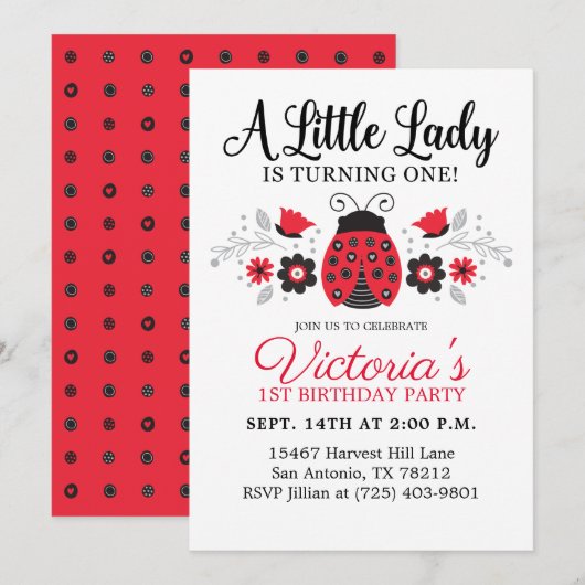 Niedlich Girl First Birthday Party Einladung (Vorne/Hinten)