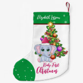 Niedlich Girl First CHRISTMAS Green Elephant BABY Kleiner Weihnachtsstrumpf (Rückseite)