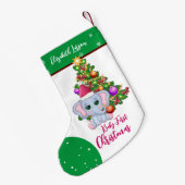 Niedlich Girl First CHRISTMAS Green Elephant BABY Kleiner Weihnachtsstrumpf (Rückseite (Hängend))