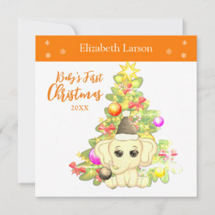 Niedlich Girl First Christmas Orange Elephant Baby Feiertagskarte