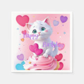 Niedlich Girl Fun White Kitten Cupcake Geburtstags Serviette (Vorderseite)