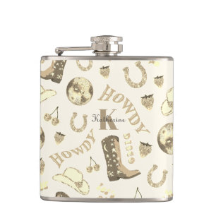Niedlich Girl Gold Beige Disco Cowgirl Name Monogr Flachmann