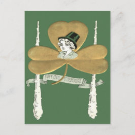 Niedlich Girl Gold Kleeblatt Shillelagh Postkarte