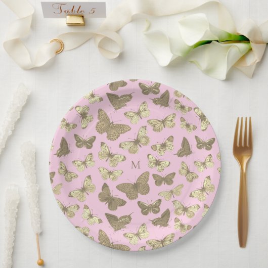 Niedlich Girl-Gold-Rosa-Schmetterlingsmuster Pappteller (Hochzeit)