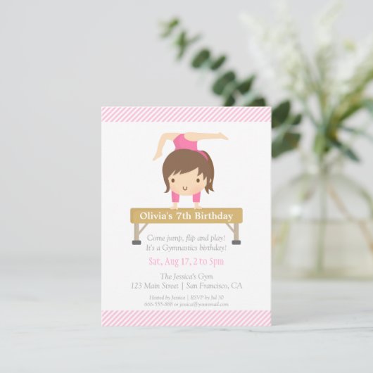 Niedlich Girl Gymnastics Kindergeburtstag Party Einladung (Stehend Vorderseite)