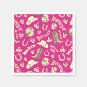 Niedlich Girl Hot Pink Gold Disco Cowgirl Ästhetik Serviette