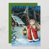 Niedlich Girl Lantern Holly Winter Hütte Einladung (Vorne/Hinten)