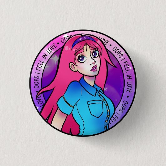 Niedlich Girl Liebe Pink Anime Girl Button (Vorderseite)