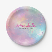 Niedlich Girl Lila Pink Holographic Sky Wassercolo Pappteller (Vorderseite)